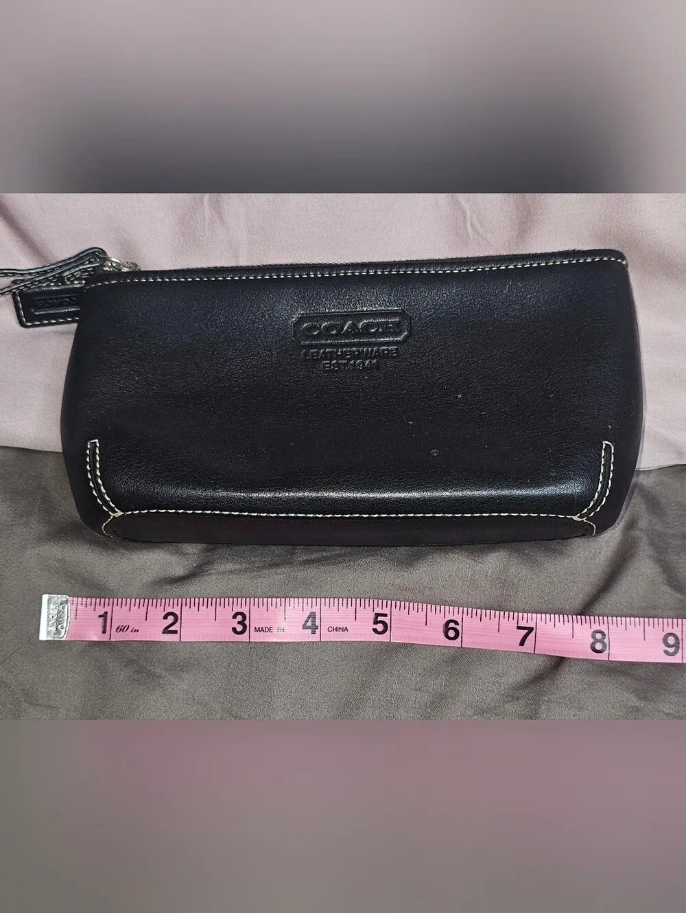 Coach Black Leather Makeup Bag Or Pouch - Vintage Signature Embossed